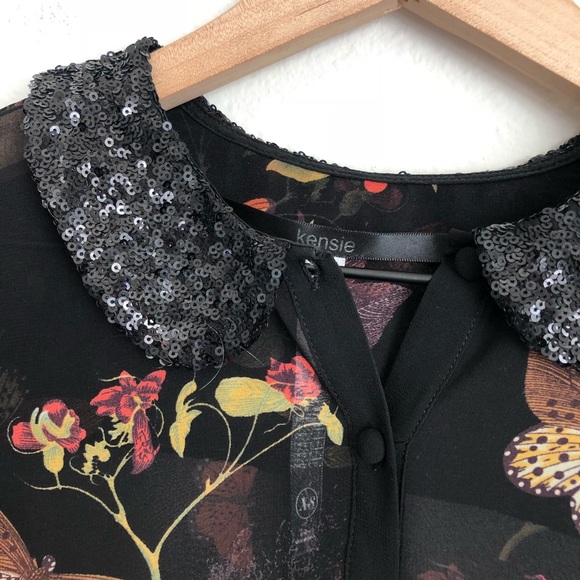 KENSIE • butterfly sequin chiffon top - Picture 4 of 5